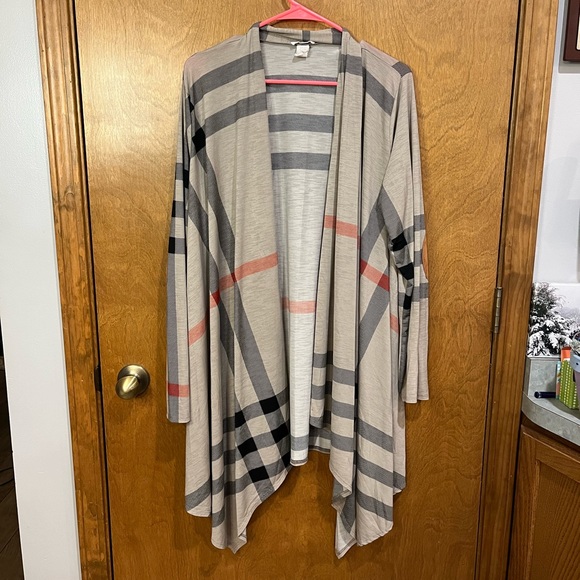 Chic Soul Sweaters - CHIC SOUL neutral plaid long sleeve cardigan with elbow pads